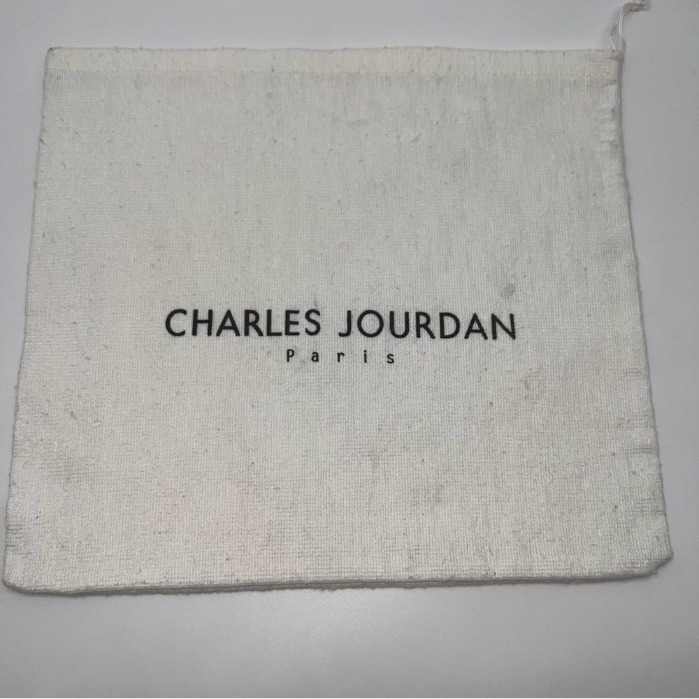 Charles Jourdan Paris White with Black Print Synthetic Drawstring Dust Bag